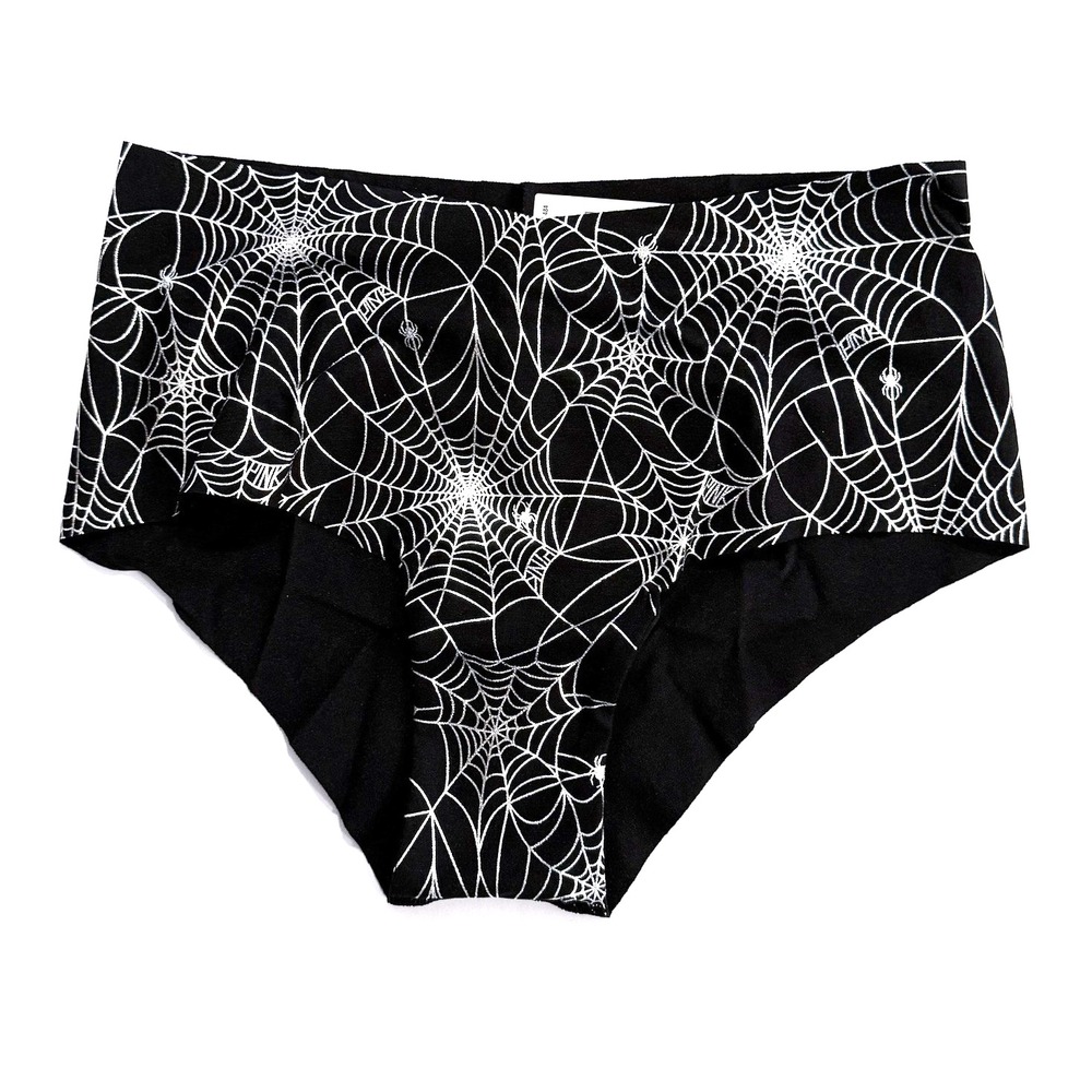 Victoria's Secret PINK Panty Womens Small No Show Cheeky Black Spider Foil Print